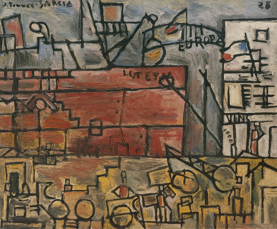 Capa: Port gris au bateau rose (1928), de Torres García